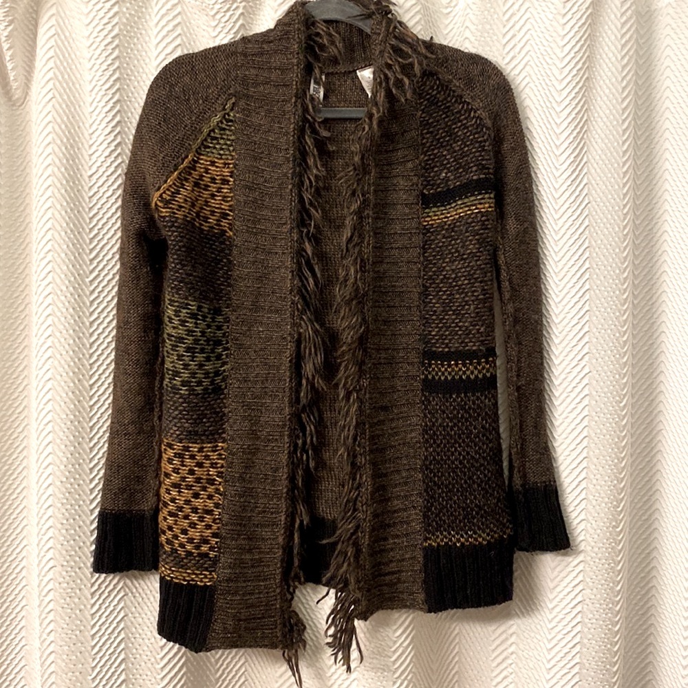 BKE Thick Warm Cardigan Brown Black Size Small